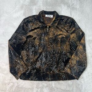 Vintage Joseph Ribkoff Brown Blazer Full Zip Size 14 Shimmer Animal Print Velvet